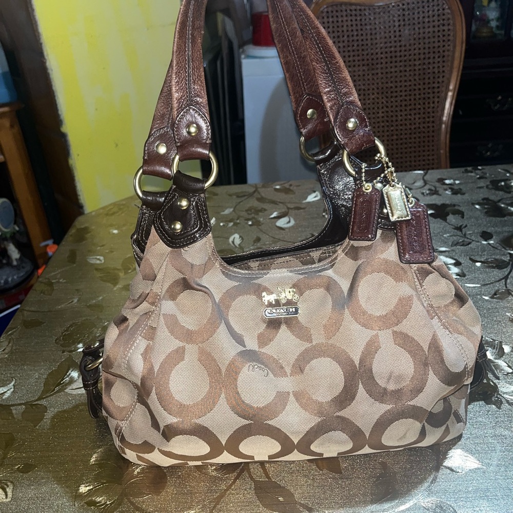 COACH Madison Maggie Mia Hobo Bag, Beige Canvas